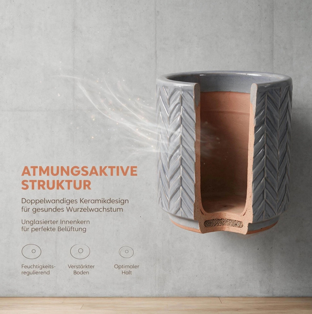 Vaso in ceramica grigio cenere Ø 24,5 cm con rilievo a spina di pesce