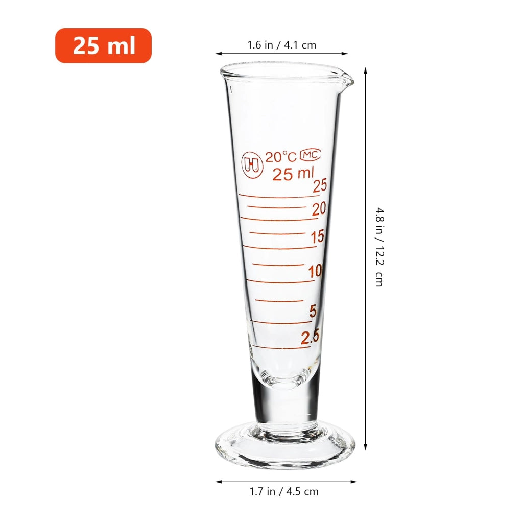 Bicchiere graduato in vetro da 25 ml, a forma di cono, preciso e compatto