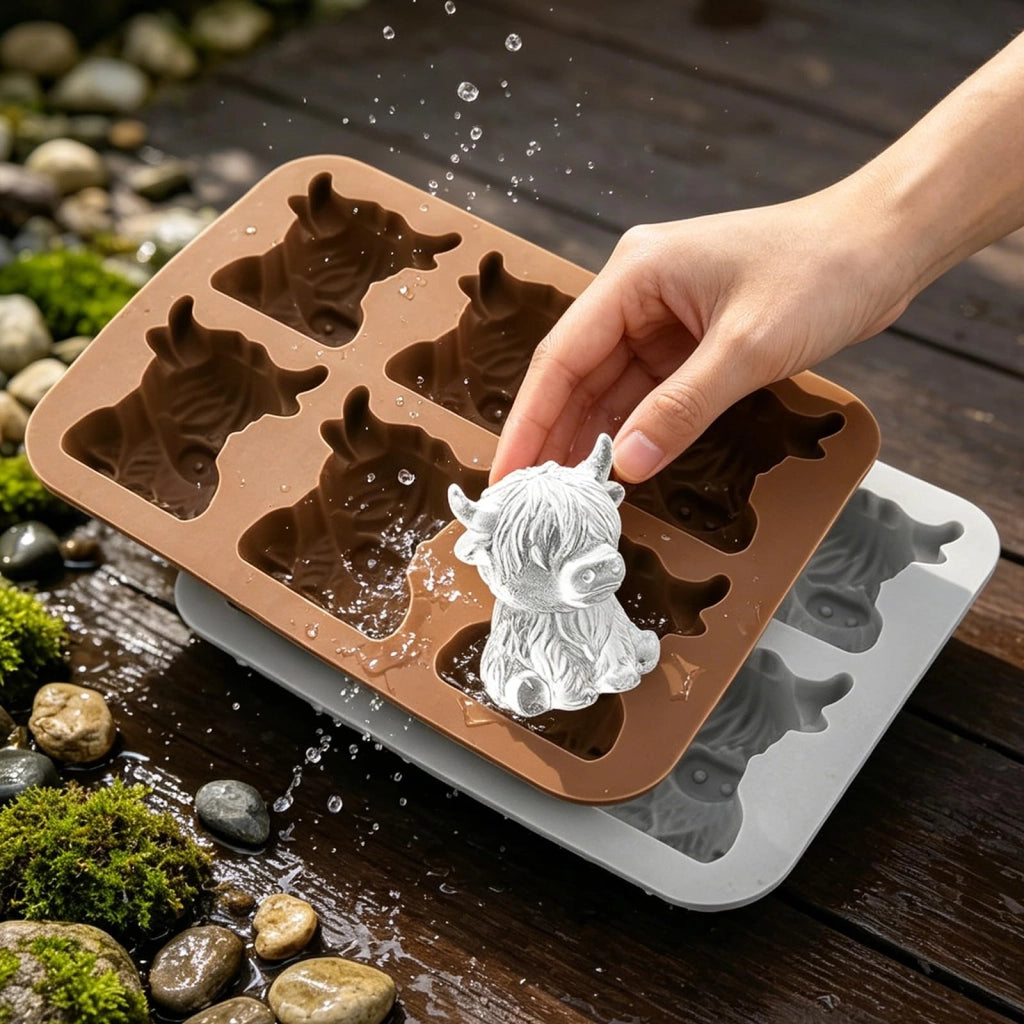 Stampo per cubetti di ghiaccio a forma di mucca Highland, set da 2, in silicone, senza BPA
