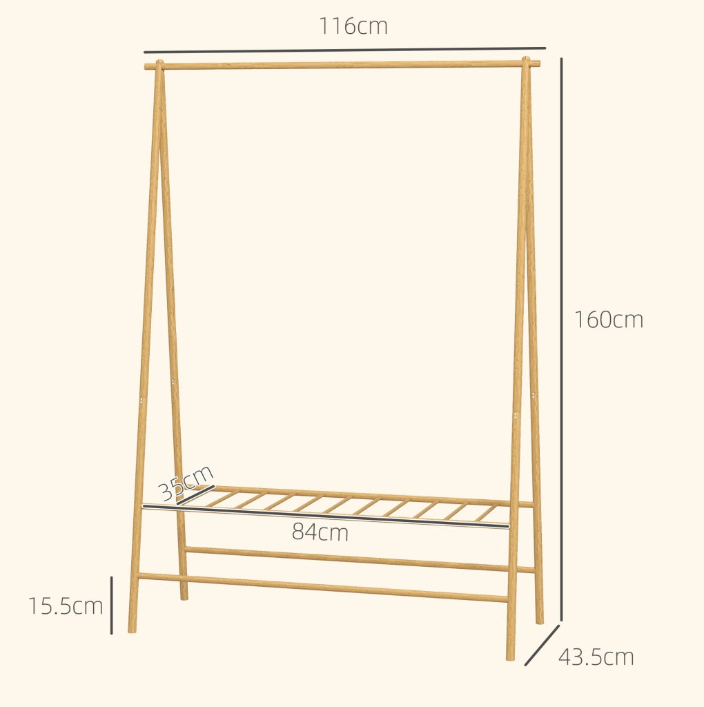 APPENDIABITI da terra con scarpiera e ganci 116 x 43,5 x 160 cm bambù colore legno naturale