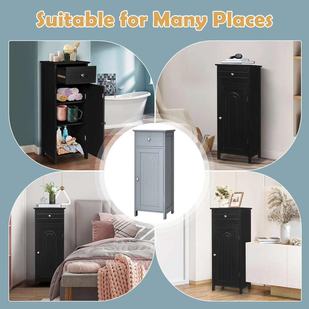 Mobiletto da terra in MDF nero con cassetto e anta ripiani regolabili armadietto moderno salvaspazio robusto per bagno e casa