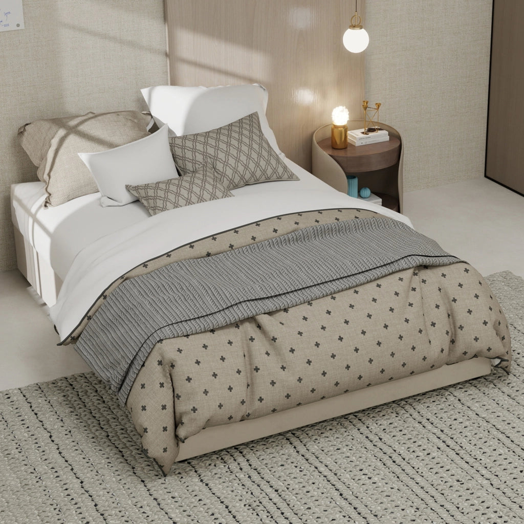 Letto 140 x 200 cm, Struttura Letto con Pistoni a Gas in Tessuto di Colore Beige