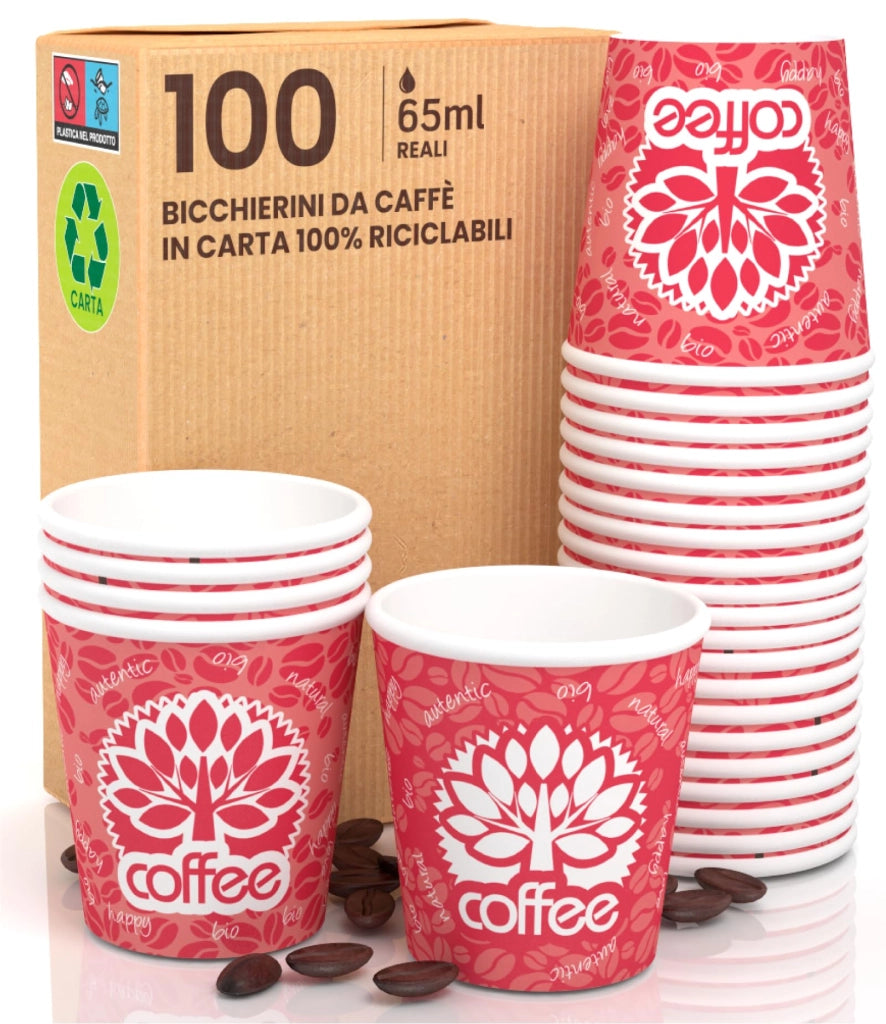 Bicchieri monouso da 65 ml, confezione da 100 pezzi, biodegradabili, ecologici