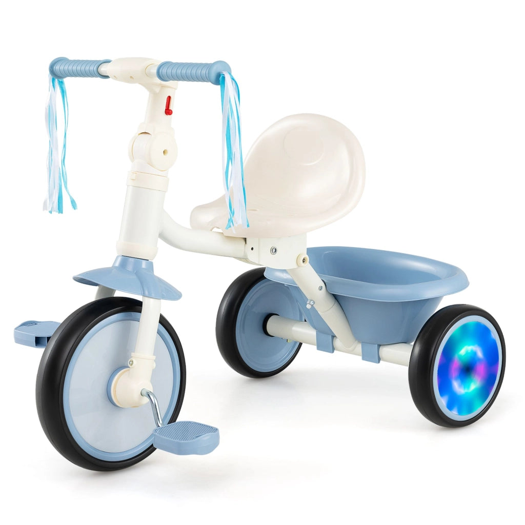 Triciclo pieghevole con ruote luminose per bambini 3¨C5 anni sedile regolabile, Triciclo evolutivo per bambini con telaio in acciaio al carbonio Blu