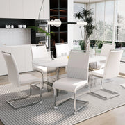 Sedia da pranzo con schienale alto in similpelle e lino bianca imbottita con struttura in metallo 95 × 42 × 48 cm