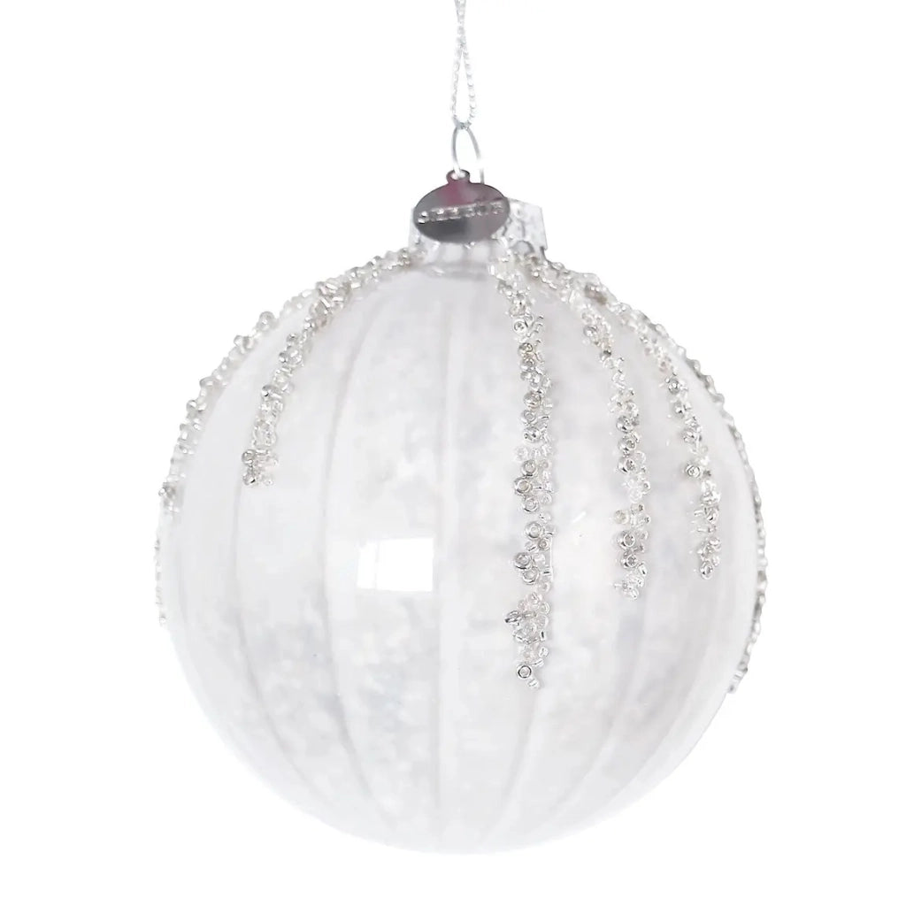 Sfera decorativa Frostfall in vetro bianco Ø8 cm
