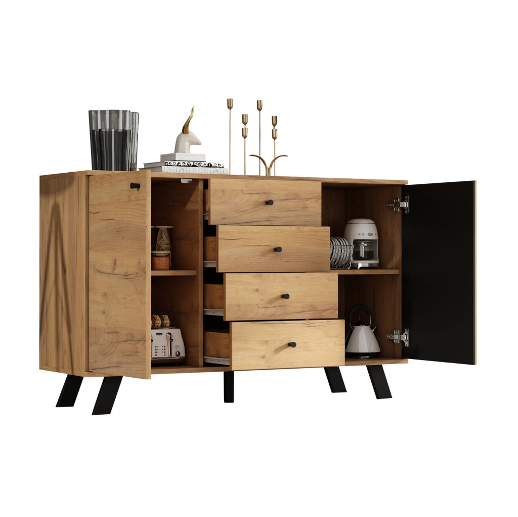 Set credenza e mobile TV; 120 × 38 × 75 cm e 150 × 38 × 44 cm; naturale e nero