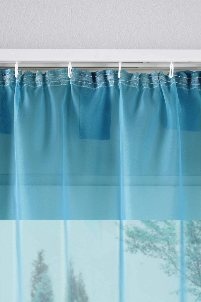 Set di 2 tende a velo, 175x140 cm, color turchese, trasparenti
