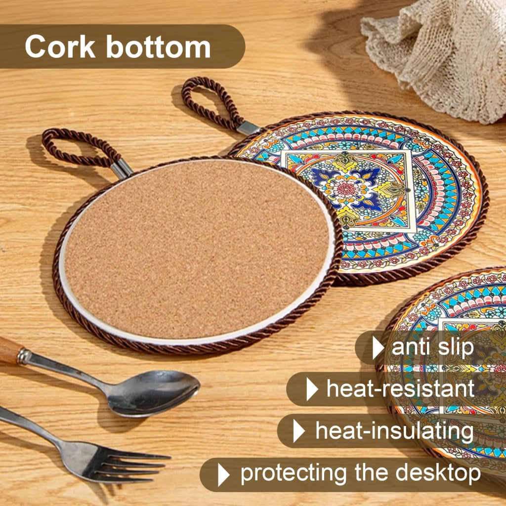 Sottopentola in ceramica con fondo in sughero, 17 cm, resistente al calore per pentole e bevande