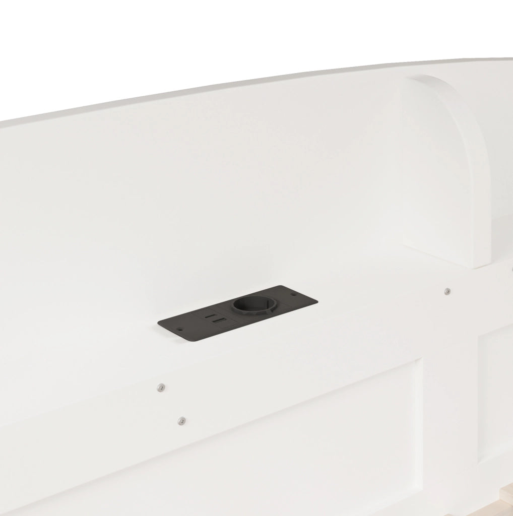 Letto a soppalco con letto inferiore, prese USB e ripiani beige 123,5x204x196,5 cm