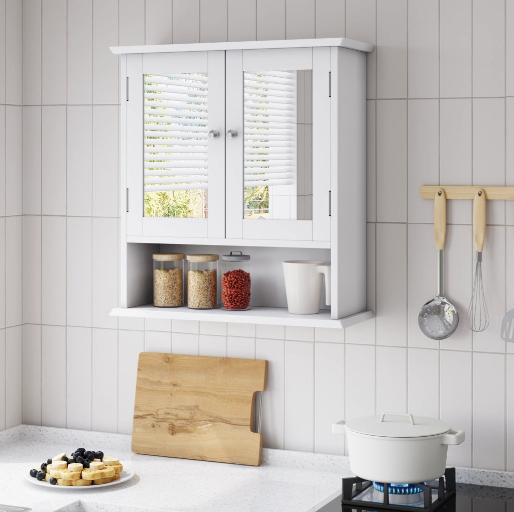 Mobiletto bagno con specchio 54,6 x 19,8 x 60 cm bianco in MDF da parete