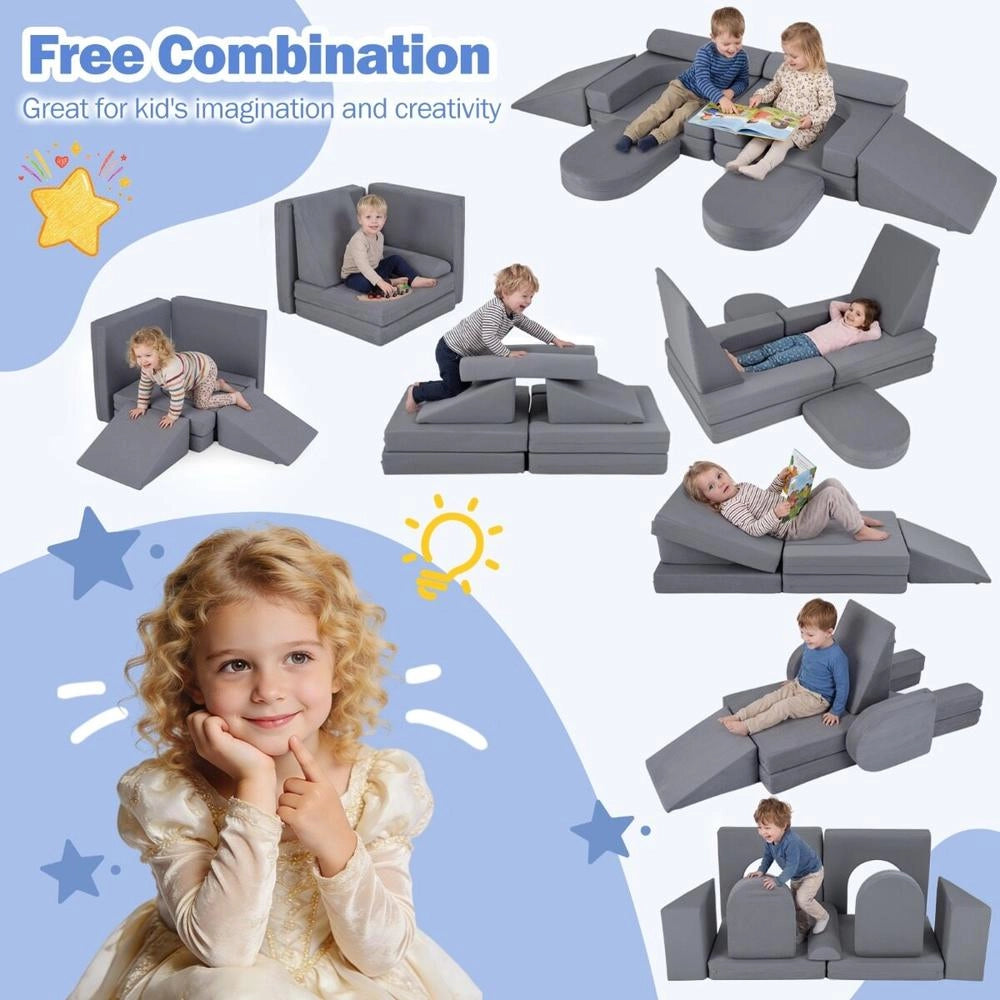 Divano Modulare per Bambini in Schiuma 10 Pezzi Set Gioco Morbido da Arrampicata Grigio per Cameretta e Casa