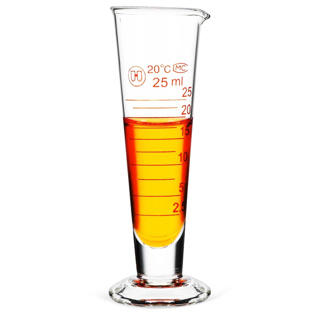 Bicchiere graduato in vetro da 25 ml, a forma di cono, preciso e compatto