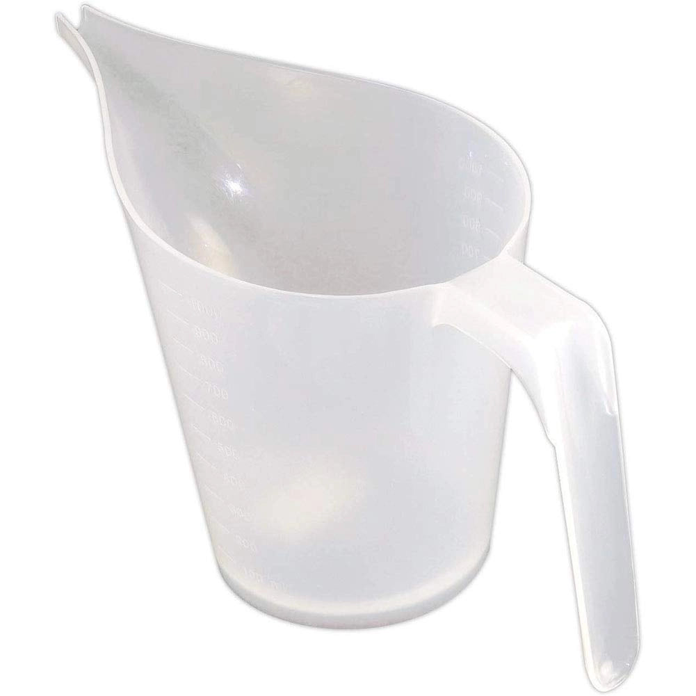 Bicchiere graduato da 1000 ml in plastica, con beccuccio a imbuto, dimensioni 11,5x13,4 cm