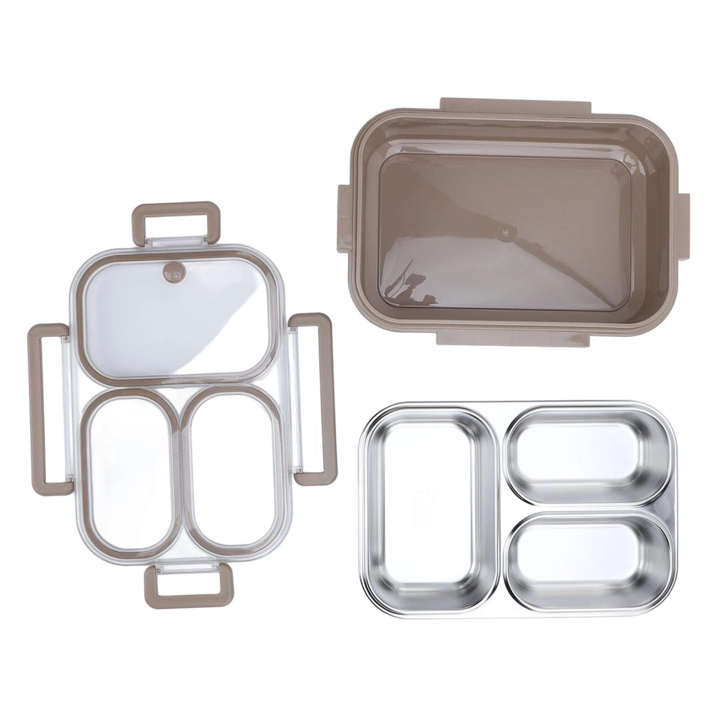Contenitore per il pranzo in acciaio inossidabile, con 3 scomparti, capacità 1,2 litri, colore kaki, riutilizzabile