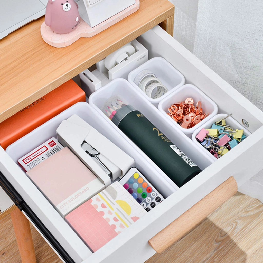 Organizzatore per cassetti, 8 pezzi, plastica, bianco, modulare