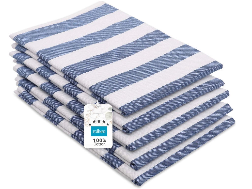 Set di 5 strofinacci da cucina, 50x70 cm, a righe blu e bianche, 100% cotone