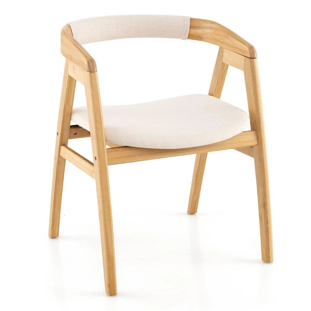 Sedia da pranzo in bambù naturale con schienale curvo e cuscino, ergonomica, resistente, facile da montare, per casa e studio