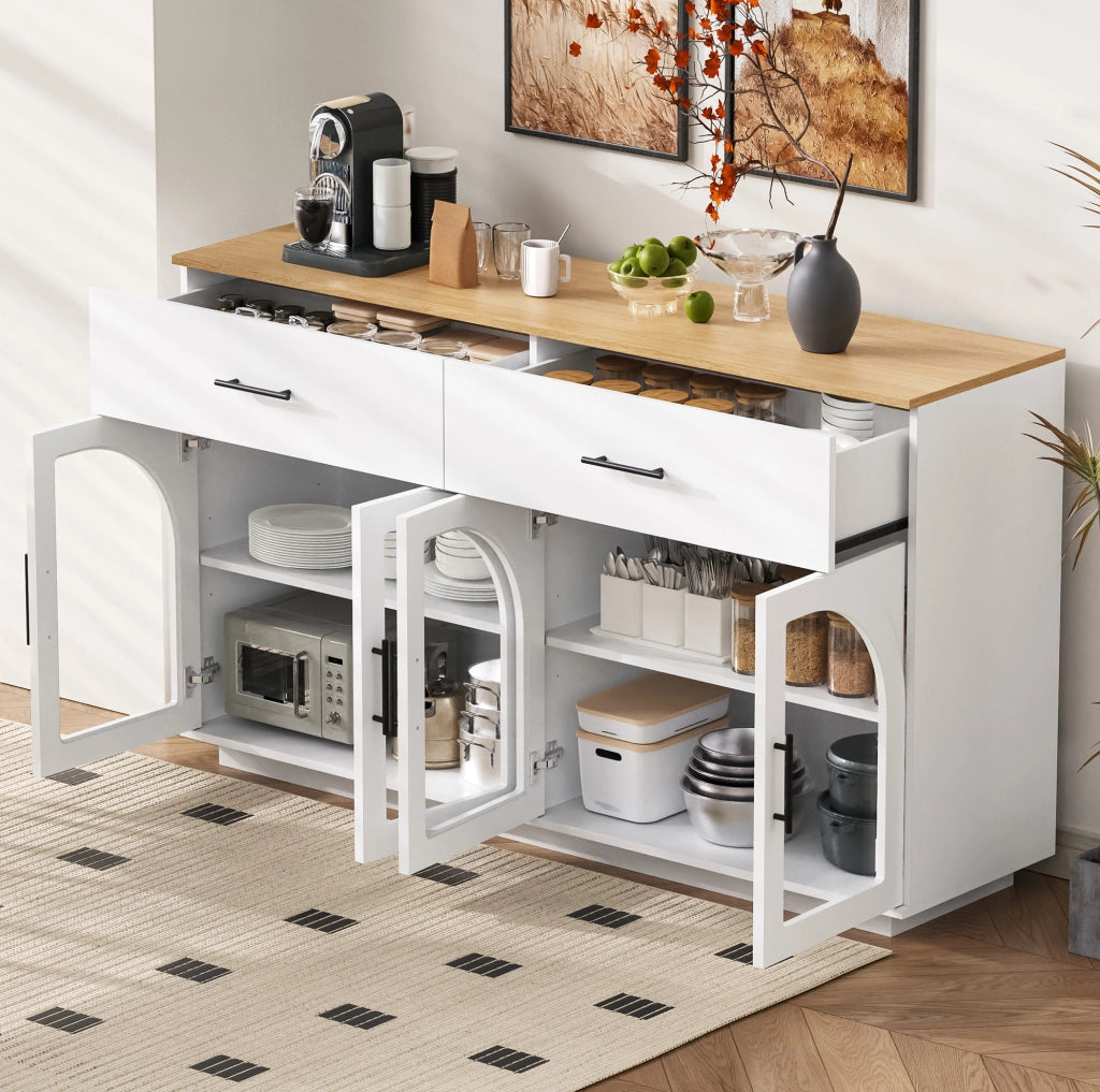 Credenza cucina LED 147x40x86 cm con 2 cassetti e 4 ante