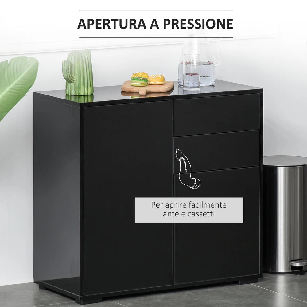 Mobiletto Multiuso Moderno con 2 Cassetti e 2 Ante per Casa e Ufficio in Legno Apertura a Pressione 79x36x74cm