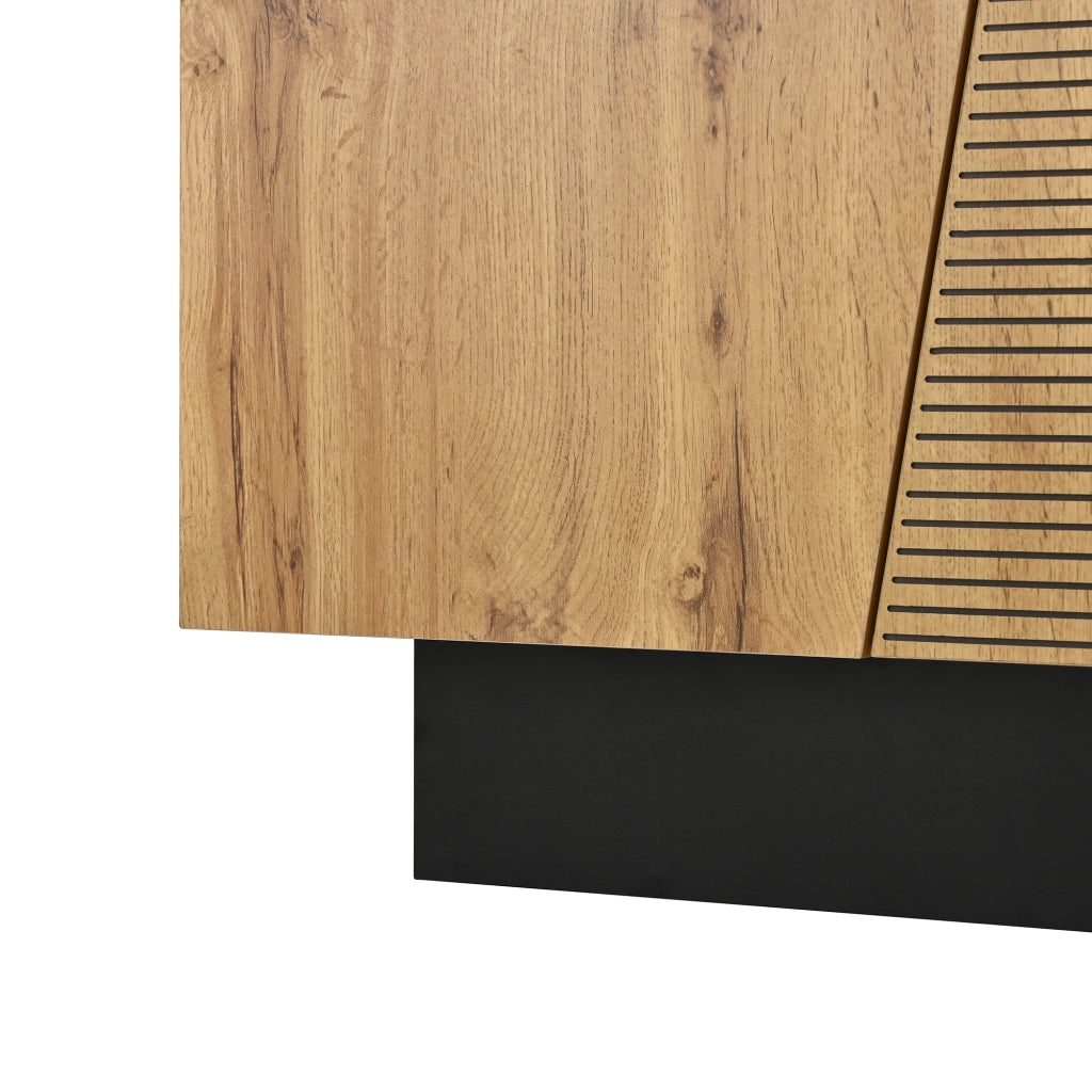 Credenza 160 × 40 × 72 cm con ripiano regolabile in pannello di particelle nero e legno per soggiorno e sala da pranzo