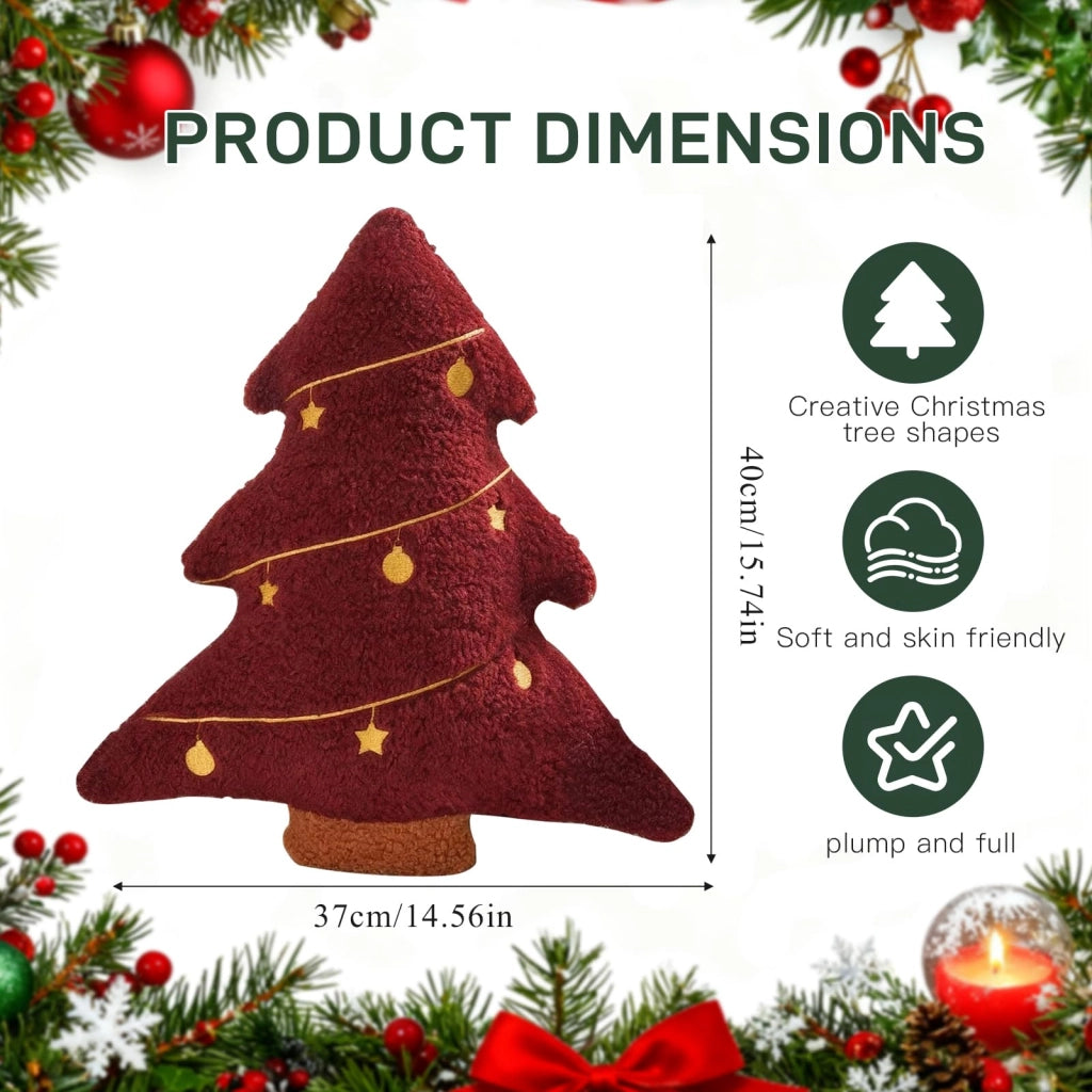Cuscino natalizio, in peluche, 40x37 cm, con motivo dell'albero di Natale