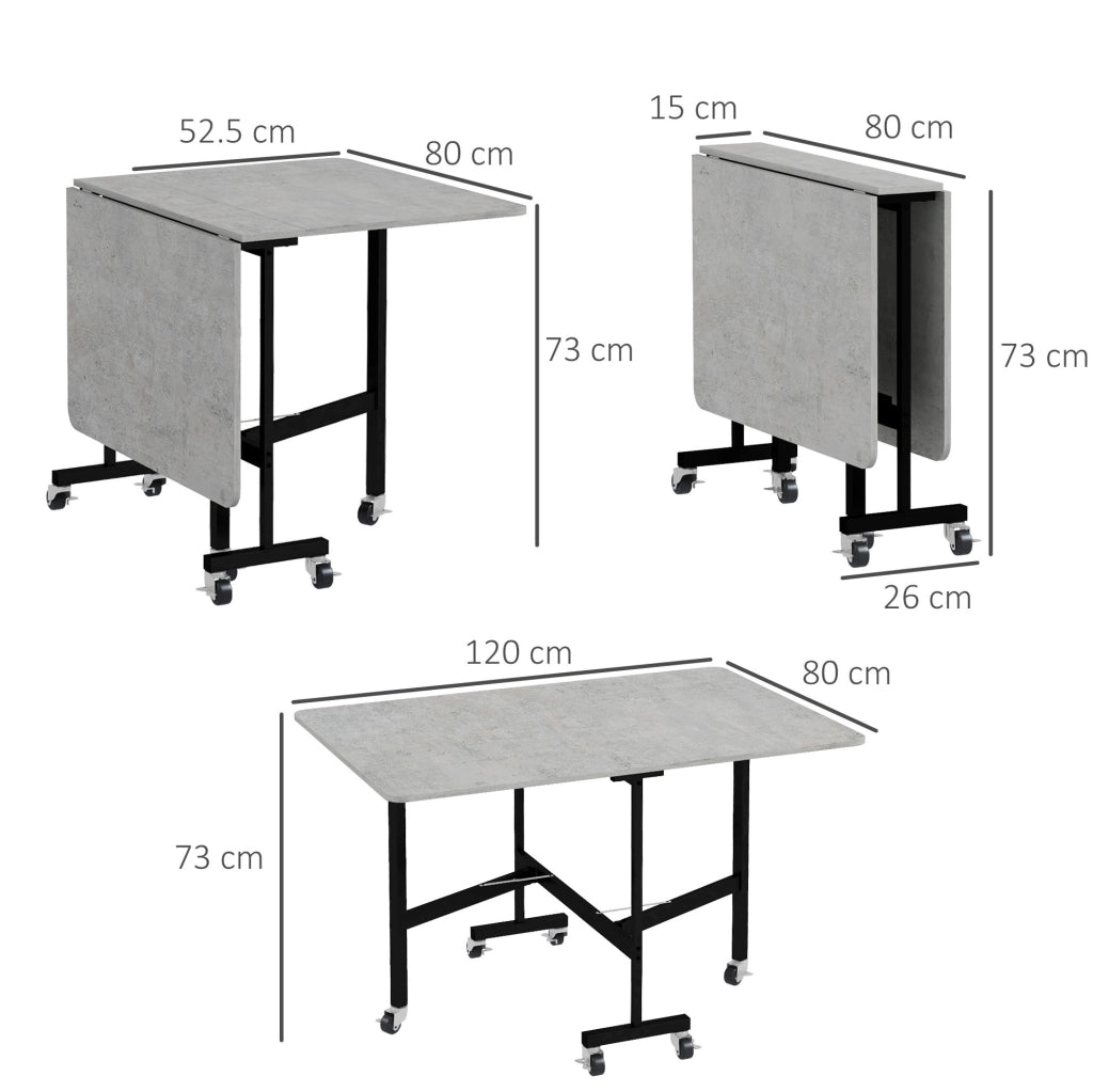 TAVOLO da pranzo pieghevole con ruote 120x80x73 cm MDF grigio
