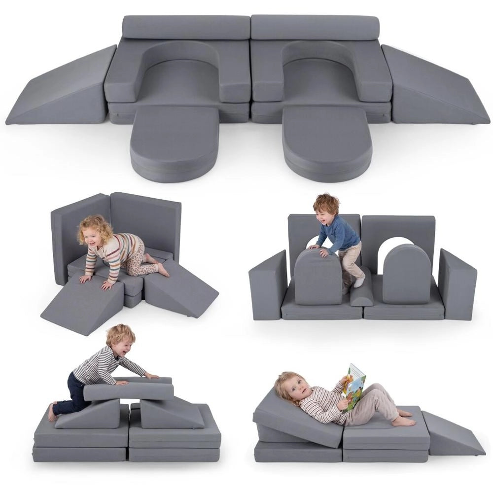 Divano Modulare per Bambini in Schiuma 10 Pezzi Set Gioco Morbido da Arrampicata Grigio per Cameretta e Casa