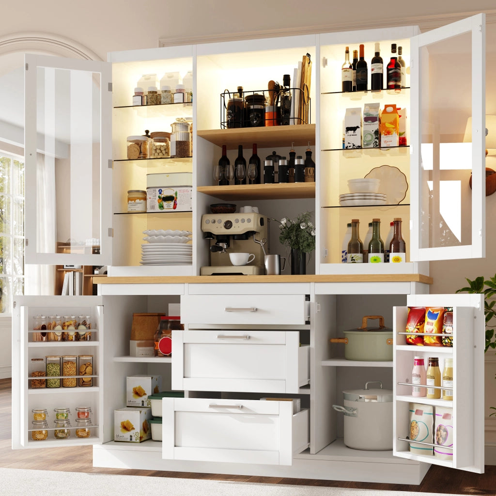 Dispensa da cucina con 3 cassetti e ripiani regolabili, LED RGB - 140x40x185 cm