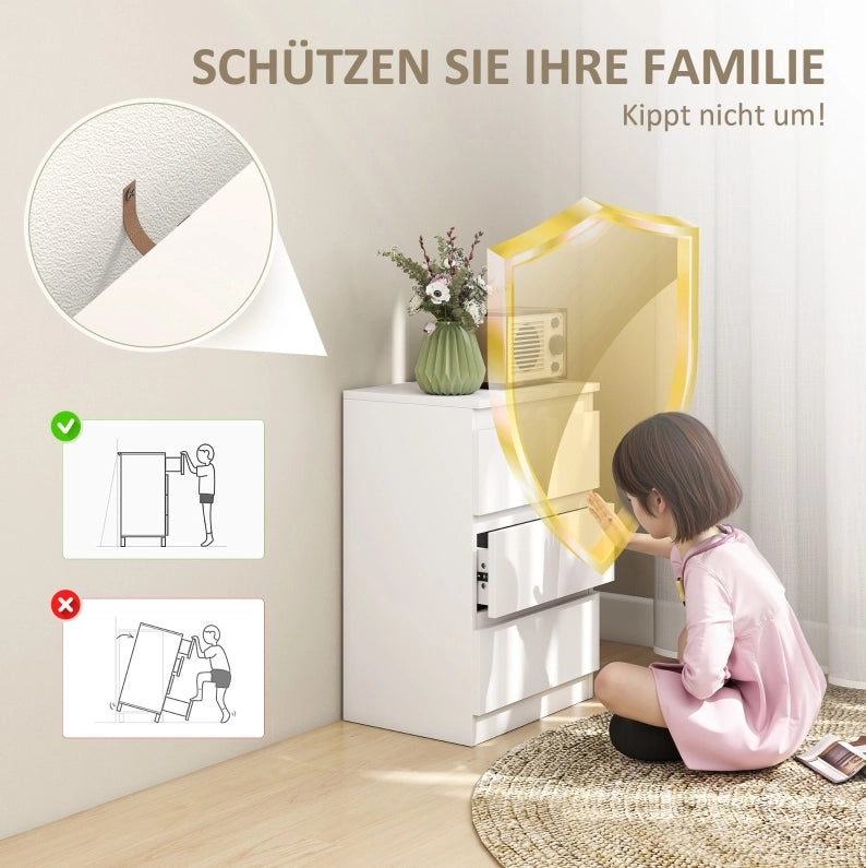 Set di 2 Comodini con 3 Cassetti, 40x30x59,5 cm, Bianco, per Camera da Letto e Soggiorno
