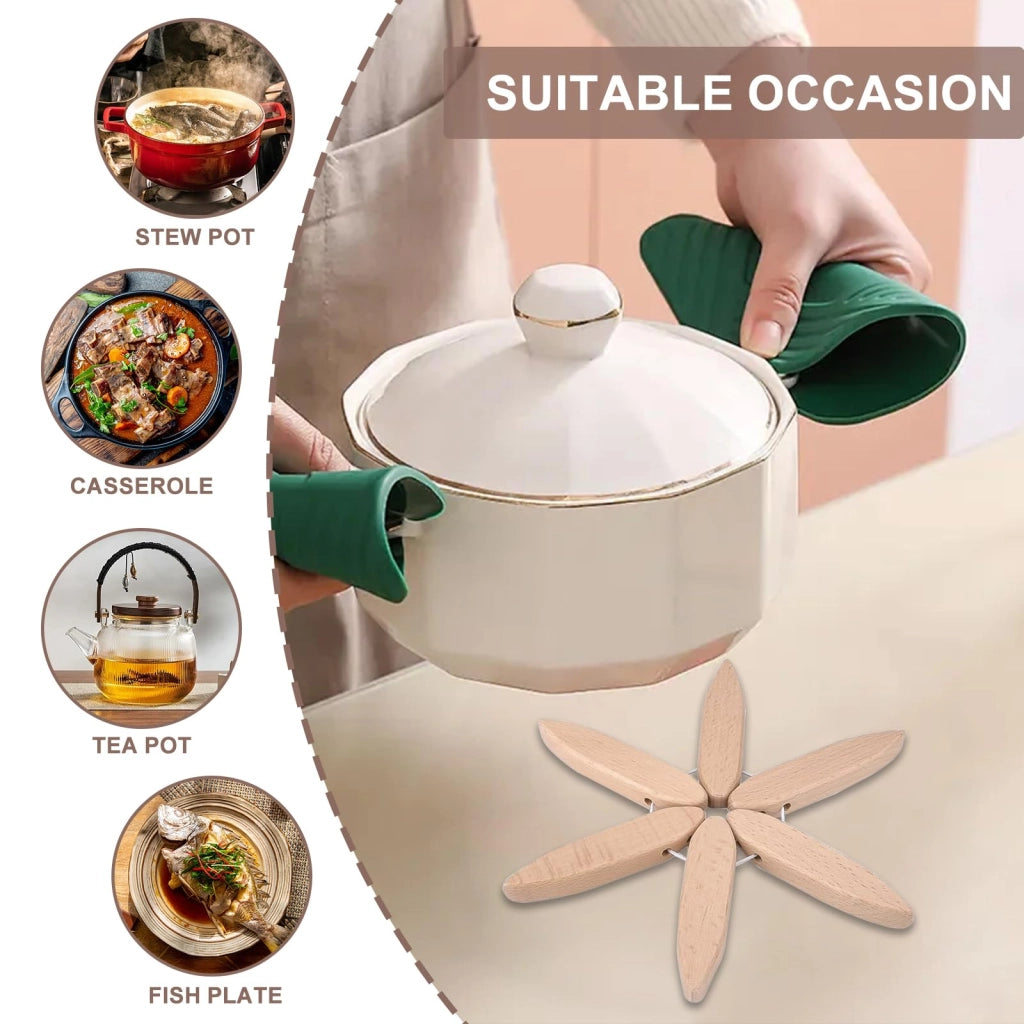 Set di 4 sottobicchieri in legno, forma a albero, pieghevoli, 20 cm, noce