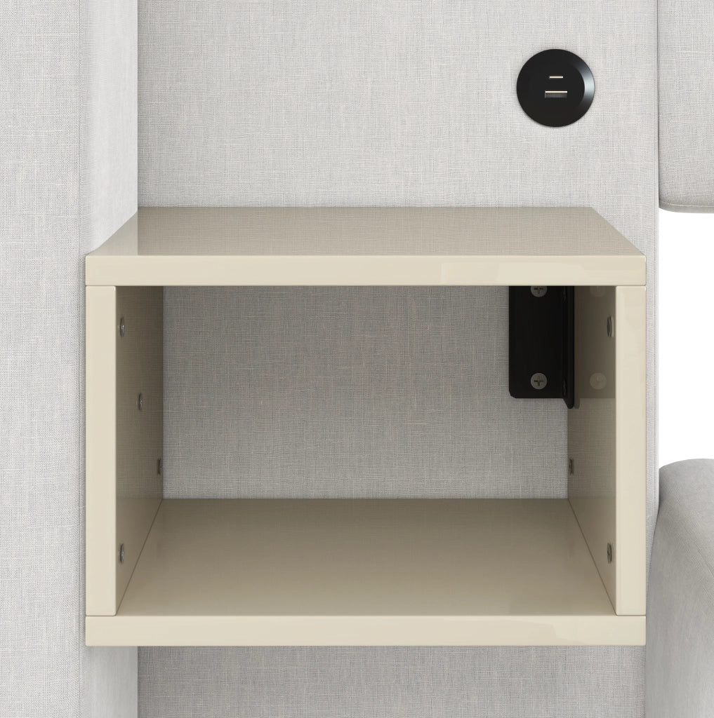 Letto imbottito beige 180 x 200 cm con contenitore idraulico e comodini LED