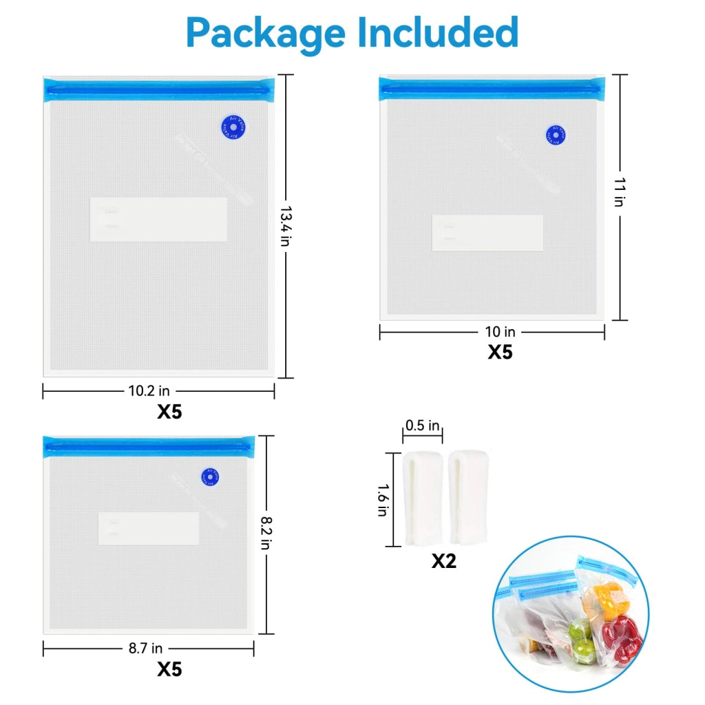 Sacchetti sottovuoto, confezione da 15 pezzi, senza BPA, disponibili in 3 diverse dimensioni, con pompa e clip