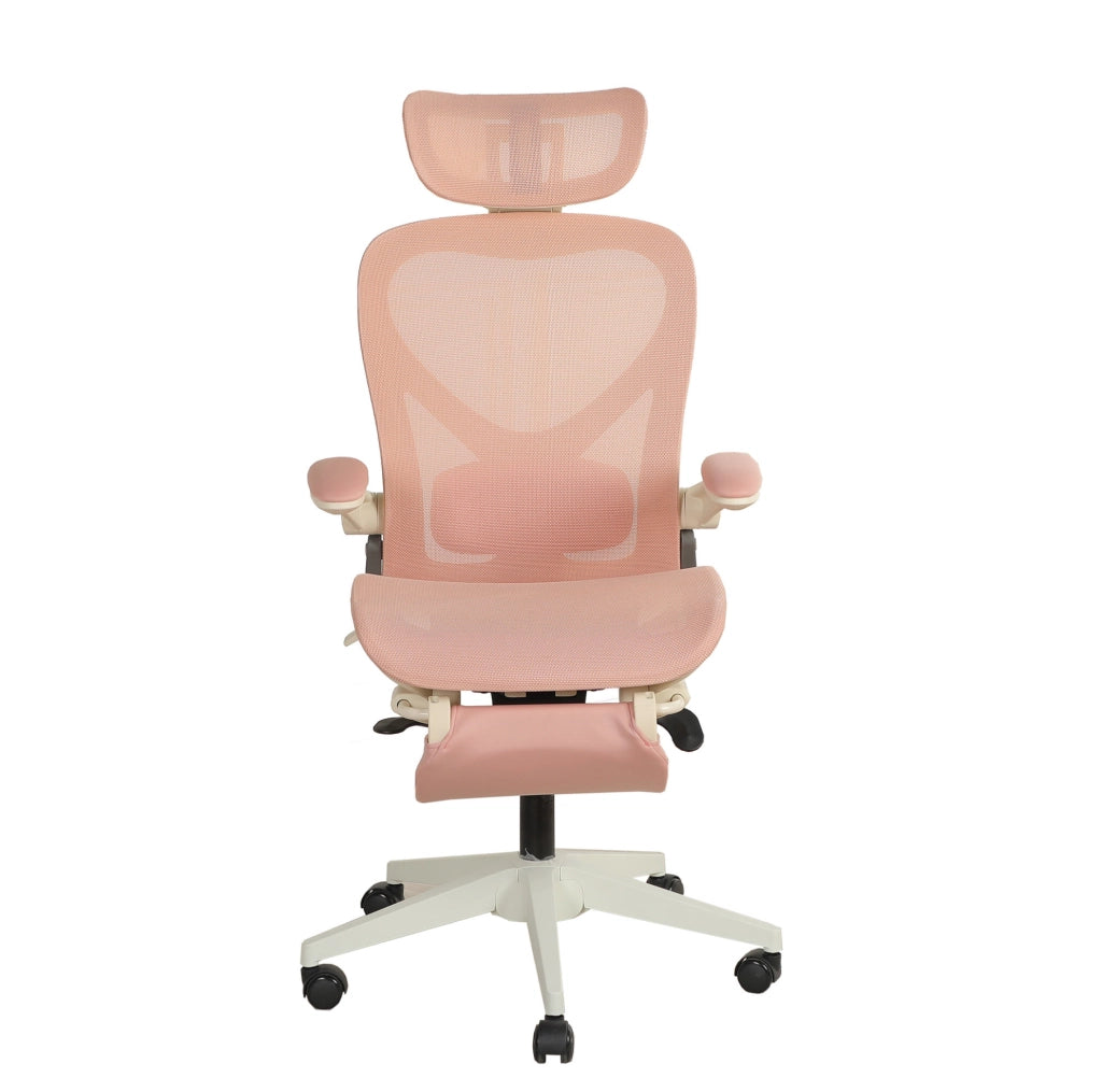 Sedia da ufficio pieghevole rosa in rete con poggiatesta regolabile
