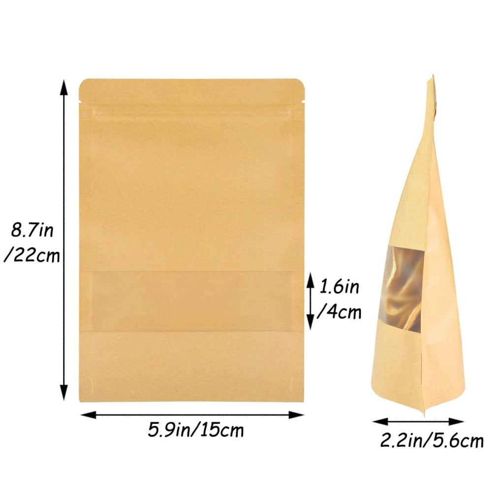 Sacchetti di carta kraft con chiusura a zip, confezione da 100, colore marrone, dimensioni 15,9 x 8,7 pollici