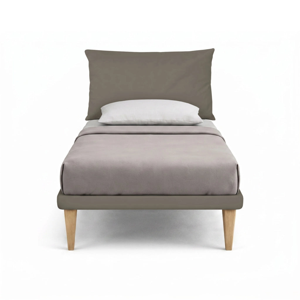 Letto 1 Piazza e Mezza con Rete Rivestita 120x190 cm Similpelle Cappuccino Tessis Testata Soft