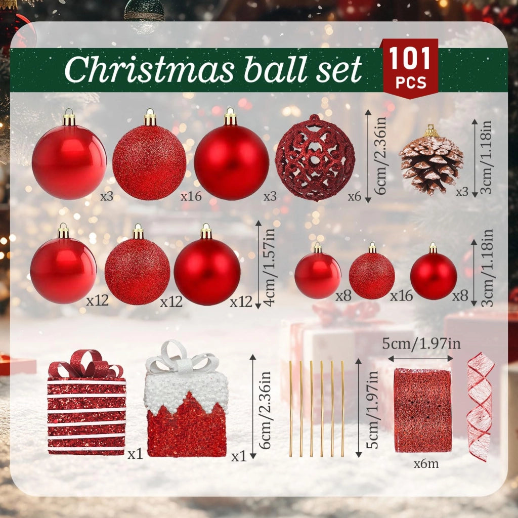 Set di palline natalizie, 101 pezzi, in plastica, design classico, con gancio per appendere