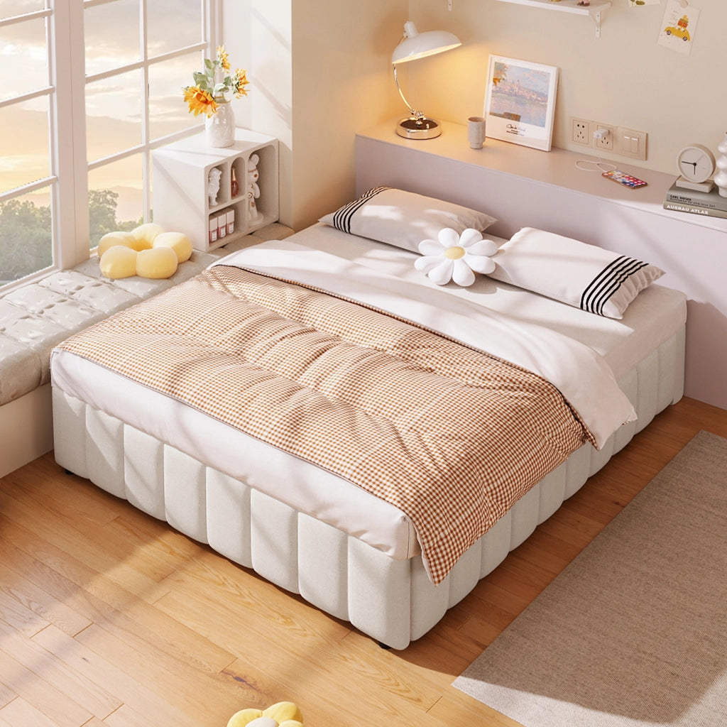 Letto contenitore 140x200 beige senza testiera