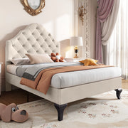 Letto singolo imbottito 90x200 cm con testata regolabile in altezza, rete a doghe in legno, velluto beige
