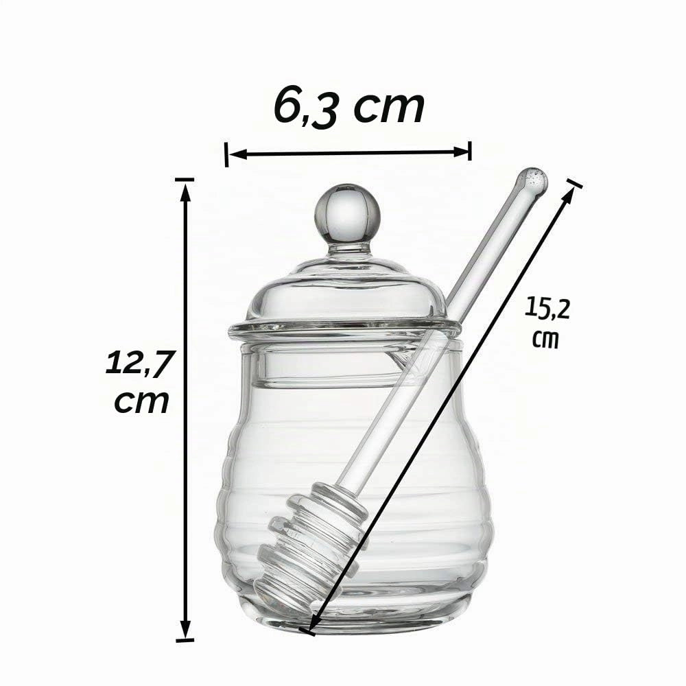 Bottiglia di vetro per miele con cucchiaio da miele per servire miele e sciroppi, 255 ml