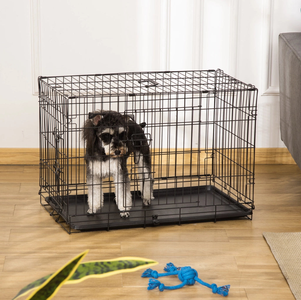 Gabbia trasportino pieghevole in metallo nero 76x46x52 cm per piccoli animali