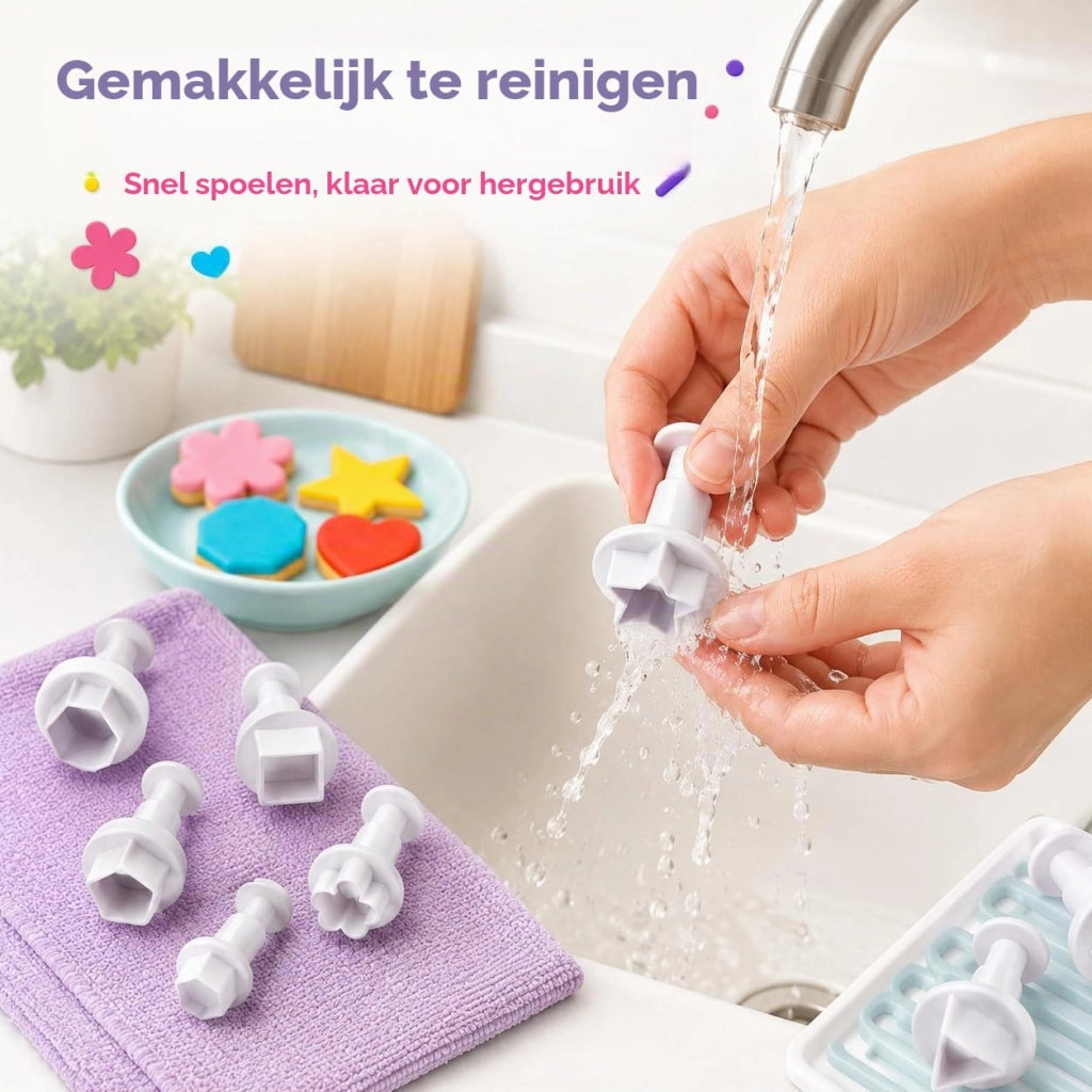 Set di formine per fondant, 24 pezzi, a forma di cuore, fiore, stella e forme geometriche
