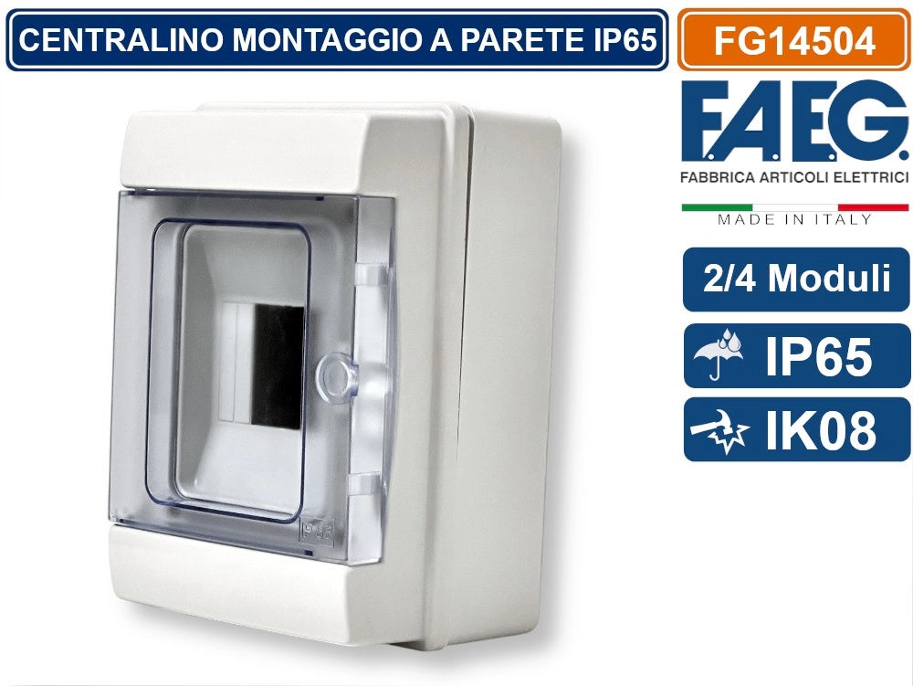 CENTRALINO A PARETE  4 MODULI TENUTA STAGNA IP65 COLORE GRIGIO CON SPORTELLO FAEG - FG14504