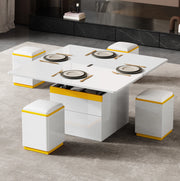 Tavolino elevabile 100x50x43 cm in MDF e PB bianco e giallo con vani