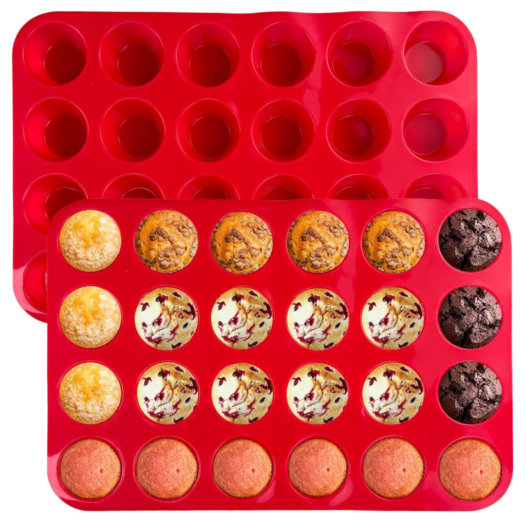 Stampi in silicone per muffin, set da 2, con 24 cavità, antiaderenti, senza BPA