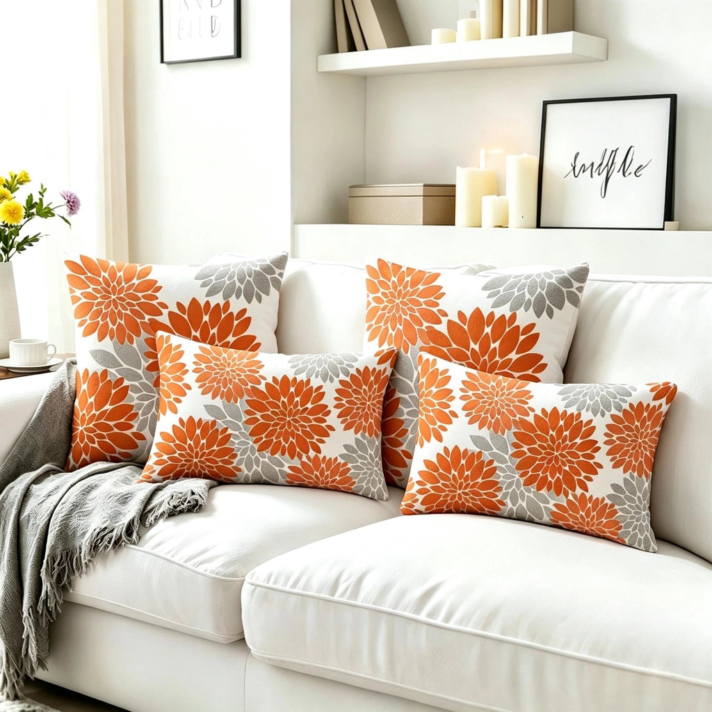 Cuscini decorativi, 50x50 cm, motivo Dahlia, fronte-retro, confezione da 2