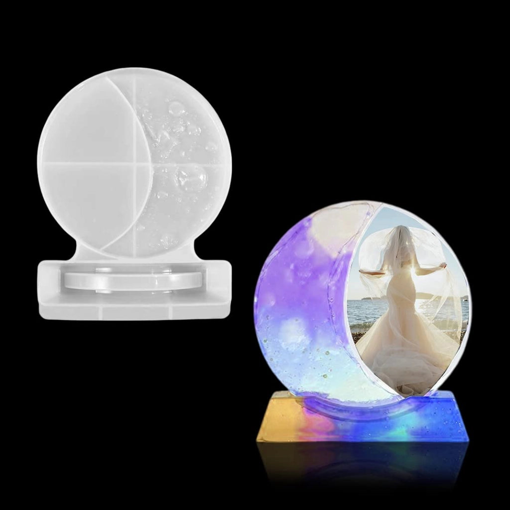 Stampo in silicone 3D a forma di luna, per creare oggetti illuminati, con base