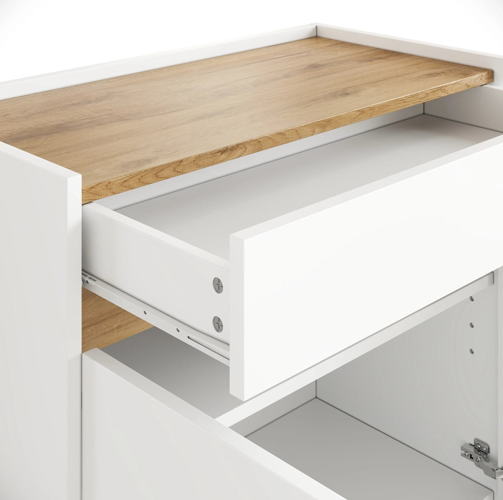 Mobile contenitore bianco 80 x 40 x 70 cm con cassetto e ripiani regolabili