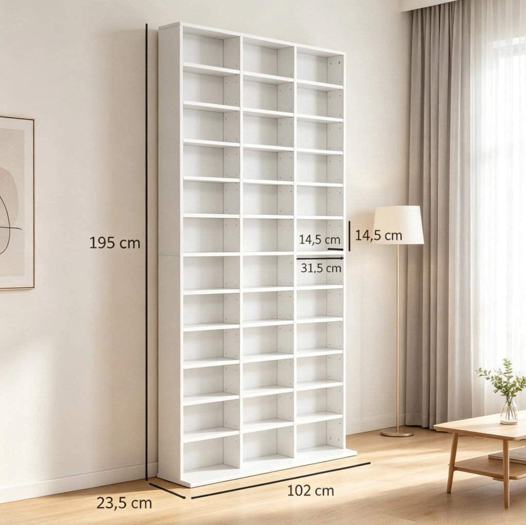 Scaffale porta CD e DVD bianco in MDF con ripiani regolabili