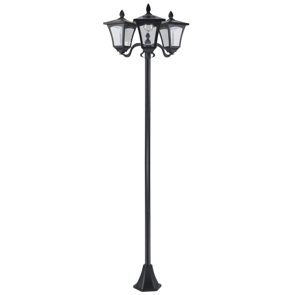 Lampione solare da giardino a 3 luci in acciaio inox LED 120 lumen IP44 palo per esterni 51,5x47x182,5cm nero